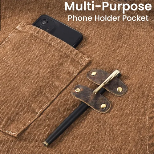 Miniatura 2 de LEATHER VILLAGE Delantales de chef para hombres y mujeres con bolsillos grandes, delantal de trabajo ajustable de lona de algodón con espalda Canela