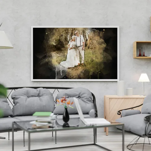 Miniatura 2 de Retrato personalizado de pareja de fotos en acuarela con fondo oscuro sobre lienzo, despedida de soltera y regalo memorable para marido o novio