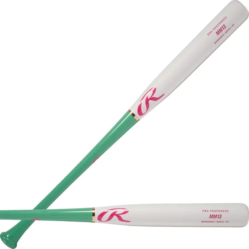 Miniatura 16 de Rawlings bate de béisbol de madera de arce Pro Preferred Perfil de juego - Trout/Harper/Machado/Albies Negro/Dorado Pro Preferred Bryce