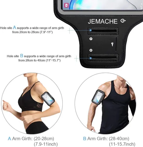 Miniatura 5 de Brazalete para Galaxy Note 10+, 9, 8, JEMACHE Gym Run, resistente al agua, para Samsung Galaxy Note 8/9/10 Plus con soporte para llaves (negro)