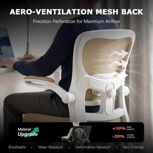 Miniatura 4 de AreShark Silla de oficina ergonómicas con soporte lumbar ajustable, silla de malla transpirable con respaldo alto con ruedas y reposabrazos Caqui