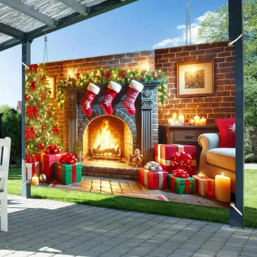 Miniatura 2 de BlissYard Cartel de Feliz Navidad de 71 x 43 pulgadas, fondo rojo y dorado, caja de regalo, fondo de fotografía, fondo de fotografía para interiores