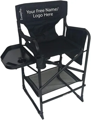 Silla de directores alta profesional portátil con bandeja lateral, nombre personalizado/logotipo impreso, altura del asiento de 29 pulgadas, para