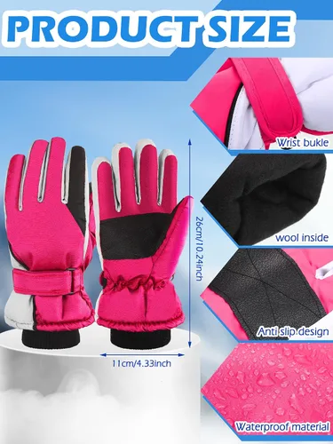 Miniatura 3 de Newcotte 2 pares de guantes de nieve de invierno para niños, guantes de esquí cálidos, guantes de esquí para niños, snowboard y nieve, guantes