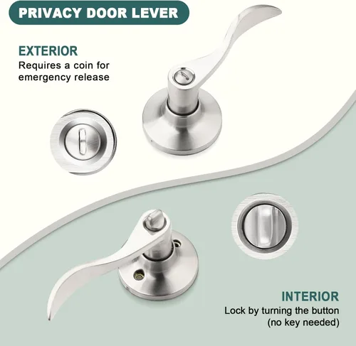 Miniatura 3 de GOBEKOR Paquete de 5 manijas de puerta de níquel cepillado, manijas de puerta interiores de privacidad para dormitorio, baño