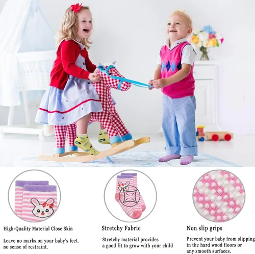 Miniatura 41 de Tphon Calcetines para niños pequeños con empuñaduras, 12 pares de calcetines antideslizantes de algodón para niños y niñas de 1 a 7 años