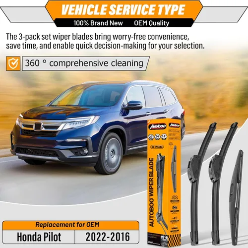 Miniatura 2 de 3 limpiaparabrisas de repuesto para Honda Pilot para limpiaparabrisas trasero y delantero 2016-2020 2021 2022, 3 piezas de 26 + 24 + 14 pulgadas