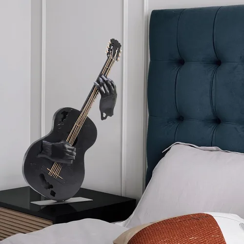Miniatura 7 de SunBlogs Art - Decoración de guitarra de metal de 23 pulgadas de alto, escultura musical hecha a mano (negro) Hand-painted Metal Statue, Western