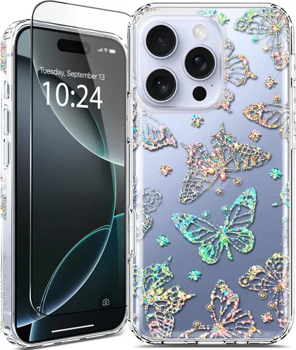 Miniatura 24 de Funda para iPhone 16, con protector de pantalla, linda para mujeres y niñas, funda protectora de grado militar de 10 pies para iPhone 16, funda