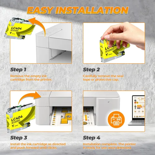 Miniatura 5 de LC404 - Paquete de 4 cartuchos de tinta (3000 páginas) compatibles con MFC-J1205W para impresora Brother LC404 LC404XL, funciona con impresora