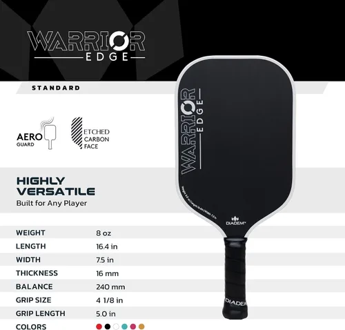 Miniatura 6 de Diadem Warrior Edge - Paletas de pickleball Cara de carbono grabado para máximo giro, protector aerodinámico de 16mm, agarre Comfort Max, núcleo