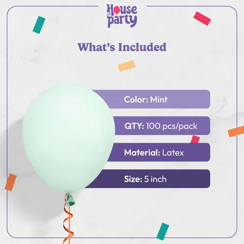 Miniatura 2 de HOUSE OF PARTY Globo de fiesta verde pastel – 100 unidades Globos de látex de 5 pulgadas con diferentes tamaños para decoraciones de graduación