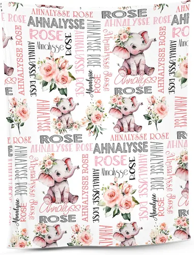 Miniatura 8 de NAZENTI Manta de bebé de elefante personalizada, manta de bebé niña personalizada con nombre y floral, regalo para niñas y niños, recién nacidos