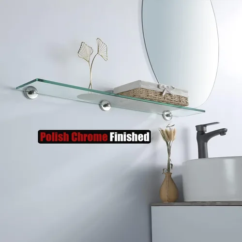 Miniatura 4 de JQK Estante de vidrio para baño cromado, almacenamiento de ducha de vidrio templado 30 por 5 pulgadas, montaje en pared cromado pulido de acero Cromo