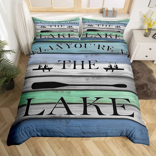 Miniatura 27 de Lake House - Juego de funda de edredón tamaño individual, estilo rústico de granja vieja para niños, adolescentes y adultos, decoración