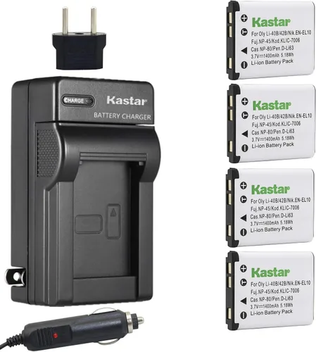 Kastar Kit de (paquete de 4) y cargador de batería para Pentax Optio D-LI108, D-Li63 trabajar con Pentax Optio L36, L40, LS465, LS1000, M30, M40,