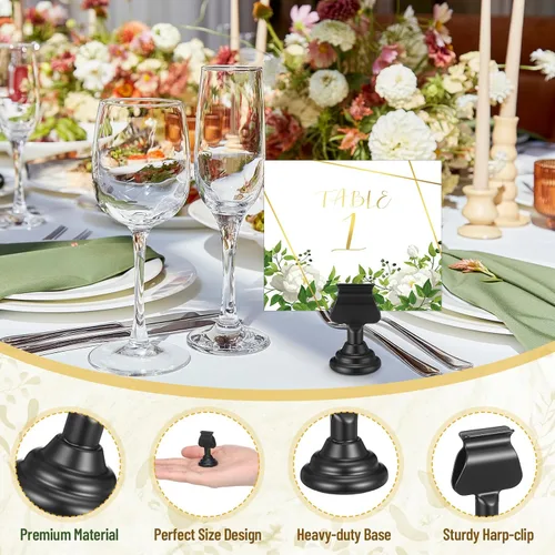 Miniatura 3 de Kathfly 24 soportes para números de mesa de boda de 1.7 pulgadas, de metal, color negro, mini tarjetero, soporte para letreros de mesa con clip