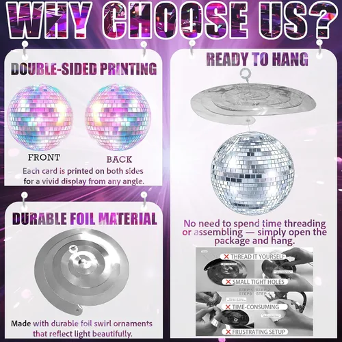 Miniatura 4 de Paquete de 40 decoraciones colgantes de discoteca – Decoraciones retro de cumpleaños de baile para niñas, suministros de fiesta de discoteca