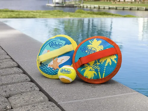 Miniatura 4 de WAHU Juego de pelota de agarre de agua con 1 bola y 2 guantes ajustables, juego de juguetes de playa con velcro para exteriores, amarillo/naranja