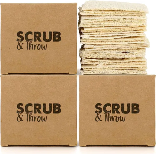 Miniatura 10 de Scrub & Throw Esponja exfoliante de lufa XL, natural, sin plástico, antiarañazos, para cocina, platos, ollas y limpieza, a base de plantas, sin
