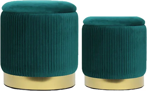 Miniatura 15 de YYW HOME Otomana redonda con almacenamiento, juego de 2 taburetes de tocador, reposapiés con tapa extraíble, taburete otomano de almacenamiento