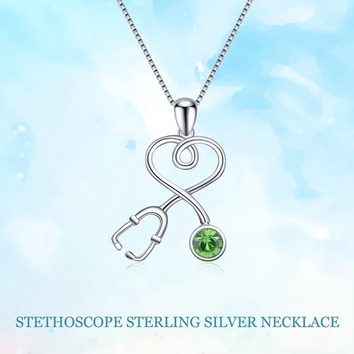 Miniatura 5 de AOBOCO Collar de estetoscopio de plata de ley adornado con cristales de Austria, regalos de la semana de la enfermera de graduación 2023, joyería