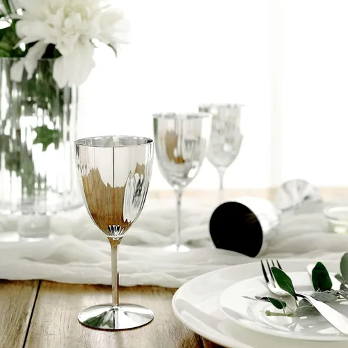 Efavormart - Juego de copas de vino desechables metálicas plateadas de alta calidad, copas de vino con tallo para bodas, recepciones al aire libre,