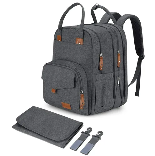 Miniatura 11 de Mochila para pañales Qualyphant - Bolsa de pañales extra grande para 2 niños gemelos (expandible 30-38L) - Mochila de viaje para bebé con cambiador