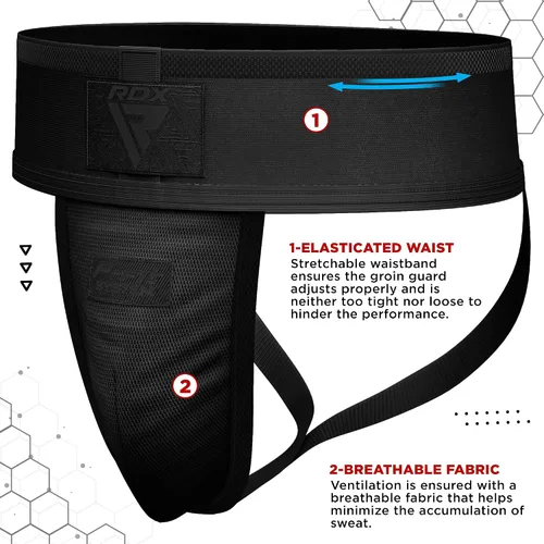 Miniatura 4 de RDX Protector de Ingle para Hombre, Copa para Boxeo, Kickboxing, MMA, Muay Thai, Entrenamiento de Lucha, Protector de Ingle Ventilado Ajustable