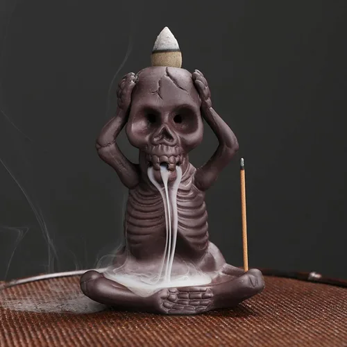 Miniatura 9 de Comeon - Quemador de incienso de reflujo con decoración de calavera, soporte para varillas de incienso de flujo inverso, quemador de incienso