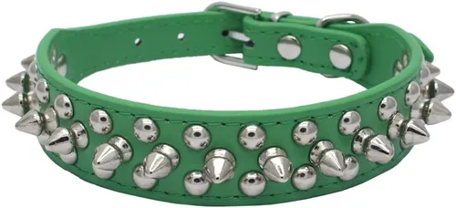 Miniatura 12 de Dogs Kingdom Collar de piel suave con remaches y picos de piel suave, hebilla ajustable, para perros pequeños, medianos y grandes, color rosa, XXS