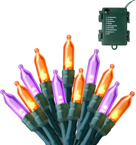 Miniatura 14 de Joiedomi Guirnalda de luces LED de Navidad, 2 x 50 unidades, 31.4 pies, funciona con pilas, con 8 modos, cable verde multifunción para decoración