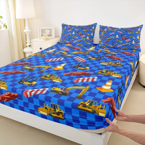 Miniatura 7 de Erosebridal Sábanas bajeras de camión de bomberos para niños, sábana bajera de panal de abejas de color rojo, tamaño individual, sábanas
