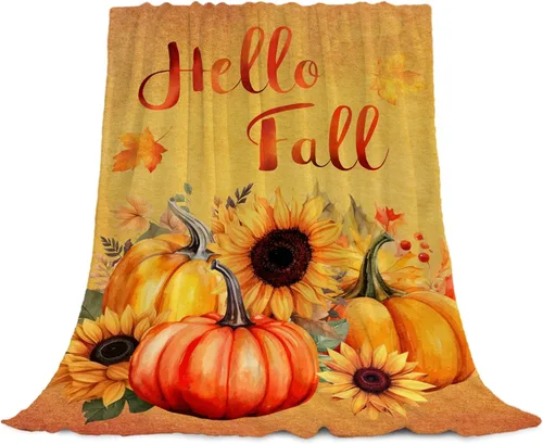 Miniatura 9 de YeeJu Manta decorativa de otoño, tamaño Queen, para Acción de Gracias, cosecha de otoño, lindas calabazas, para cama, sofá, grande, suave, Otoño-01