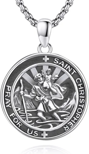 Miniatura 525 de Collar de plata de ley 925 con medalla de San Patrón, colgante de protección católica, amuleto, joyería religiosa para hombres y mujeres