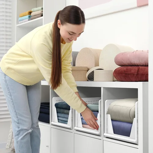 Miniatura 7 de Sorbus Paquete de 3 Organizadores Plegables de Estante de Armario para Ropa - Versátiles Cestas de Almacenamiento Apilables para Armario, Baño