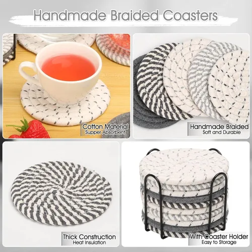 Miniatura 4 de Billbotk 10 Piezas Posavasos para Bebidas, Posavasos Absorbentes para Bebidas con Soporte, Juego de Posavasos para Mesa de Café para Decoración