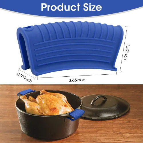 Miniatura 2 de Soporte de silicona para mango de sartén caliente, fundas para mango de sartén caliente, funda para ollas, sartenes de hierro fundido, Azul