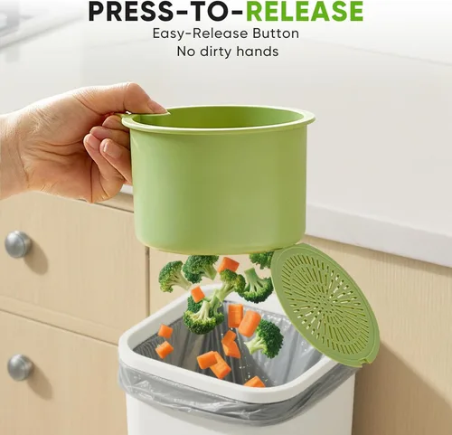 Miniatura 5 de Colador colgante de residuos de alimentos para fregadero, cesta coladora de fregadero con descarga de prensa, diseño autolimpiante, colador de Verde
