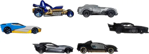Miniatura 3 de Hot Wheels Paquete de 6 autos de juguete, juego de 6 vehículos de personajes de Batman a escala 1:64, inspirados en varios personajes