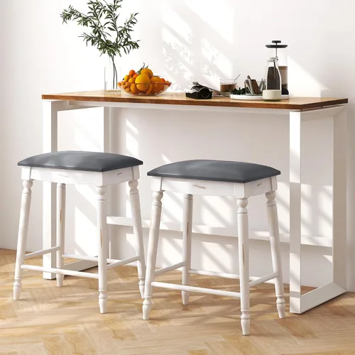 Miniatura 2 de Giantex Juego de 2 taburetes de bar de 24 pulgadas de altura de mostrador con asiento acolchado, patas de madera de goma, reposapiés y superficie