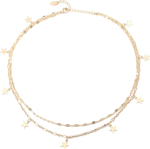 Collar tipo gargantilla hecho a mano, chapado en oro de 14 quilates o en plata, sencillo, refinado, con dije de placa de estrella o corazón, cadena