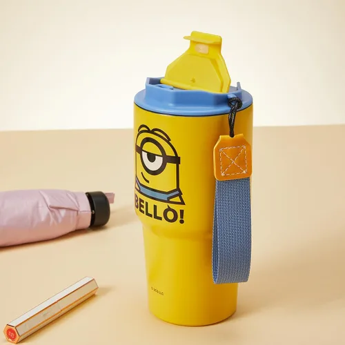 Miniatura 3 de MINISO Minions - Vaso de viaje de acero inoxidable de 17 onzas con correa, botella de agua aislada al vacío con tapa y soporte para taza de café