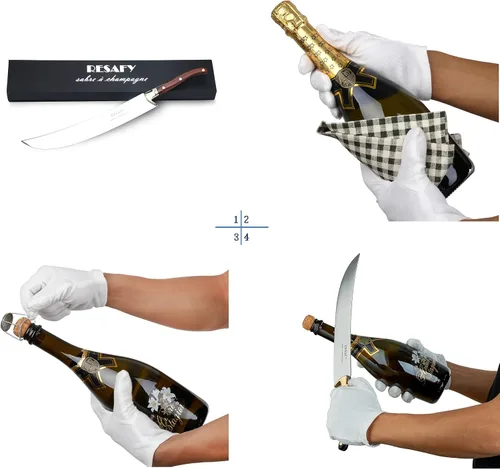 Miniatura 5 de Resafy Sable de champán con caja de regalo, cuchillo de vino espumoso de champán, abridor de champán