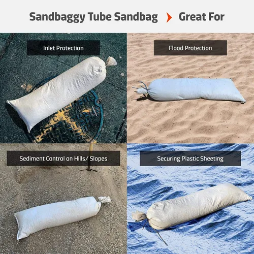 Miniatura 5 de Sandbaggy Bolsas de arena de tubo de 38 pulgadas por 12 pulgadas Tela resistente de grado industrial Capacidad de peso de 90 libras Barrera