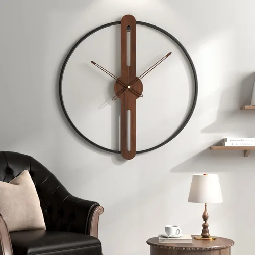 Miniatura 29 de Reloj de pared negro de 16 pulgadas decorativo, moderno reloj de metal para sala de estar, funciona con pilas, silencioso, sin tictac, números