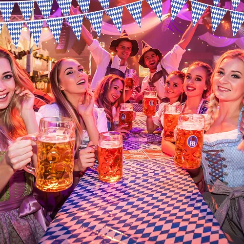 Miniatura 4 de Alpurple Bandera bávara del Oktoberfest de 197 pies – 6 paquetes de banderines para decoraciones de fiestas temáticas alemanas