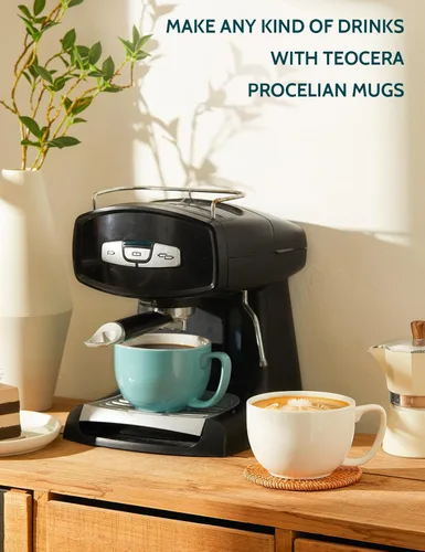 Miniatura 3 de Teocera Juego de 4 tazas de café grandes de 16 onzas, tazas de porcelana blanca gruesa para capuchino, café con leche, té y chocolate caliente