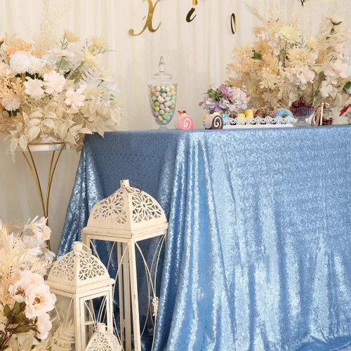 Miniatura 2 de Juya Delight Mantel rectangular de lentejuelas color azul bebé de 50 x 80 pulgadas para fiesta, cena, banquete, festival, boda, aniversario