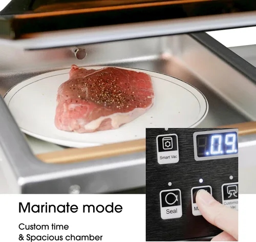 Miniatura 7 de Sellador al vacío de cámara de 10 pulgadas con bomba de aceite, resistente, ideal para alimentos húmedos, líquidos, polvos y Sous Vide, funciona